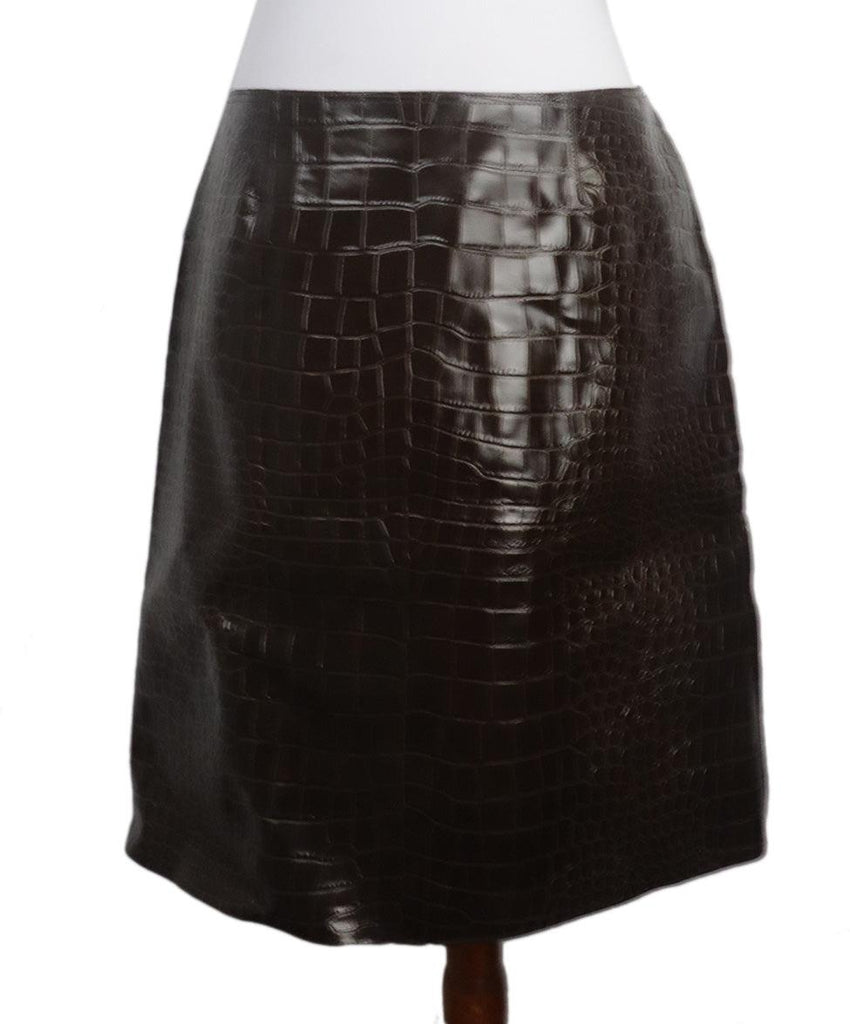 Brown Pressed Leather Skirt 