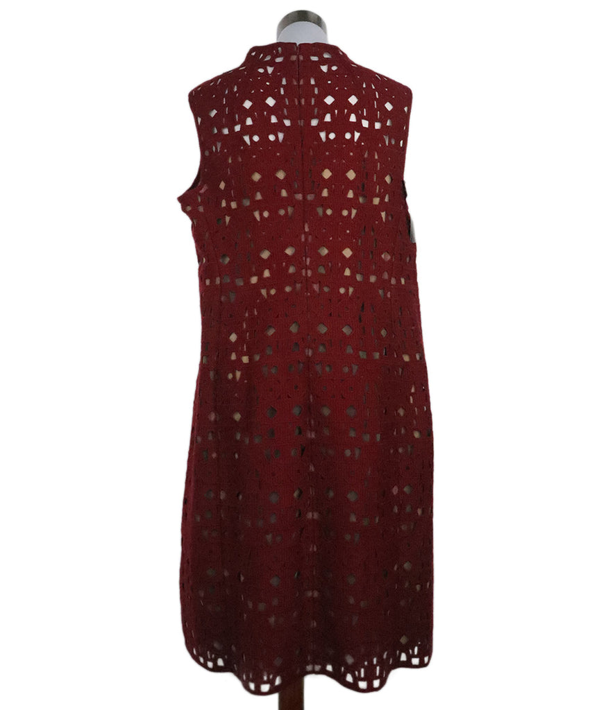 Akris Burgundy & Nude Cutwork Dress 2