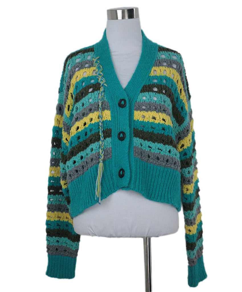 Alanui Teal & Yellow Wool Cardigan 