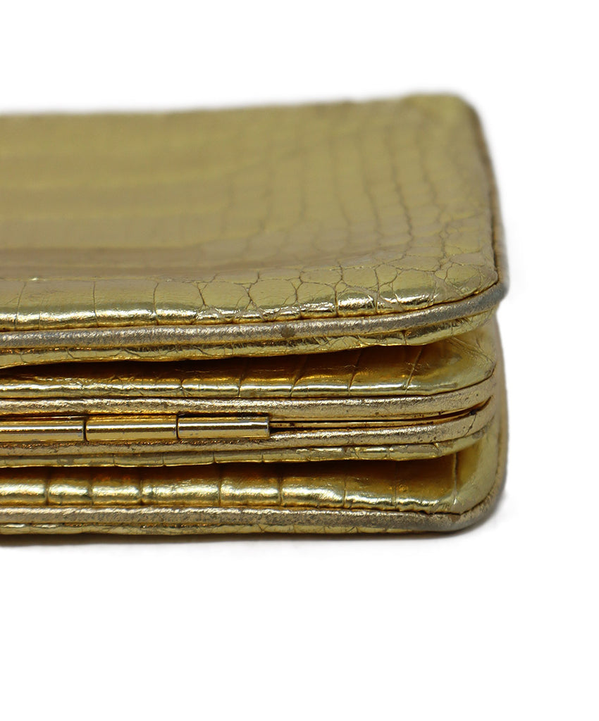 Alexandra Knight Gold Crocodile Leather Clutch 10