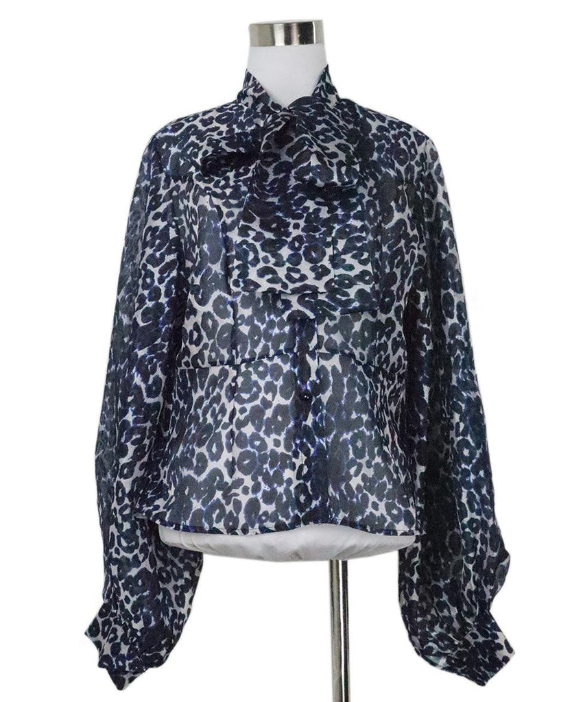 Blue & Black Leopard Print Blouse 