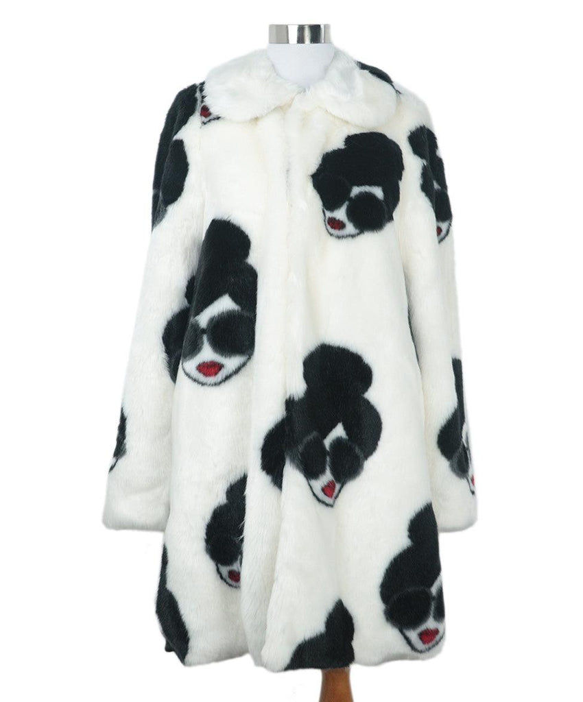 Alice + Olivia B&W Print Faux Fur Coat 