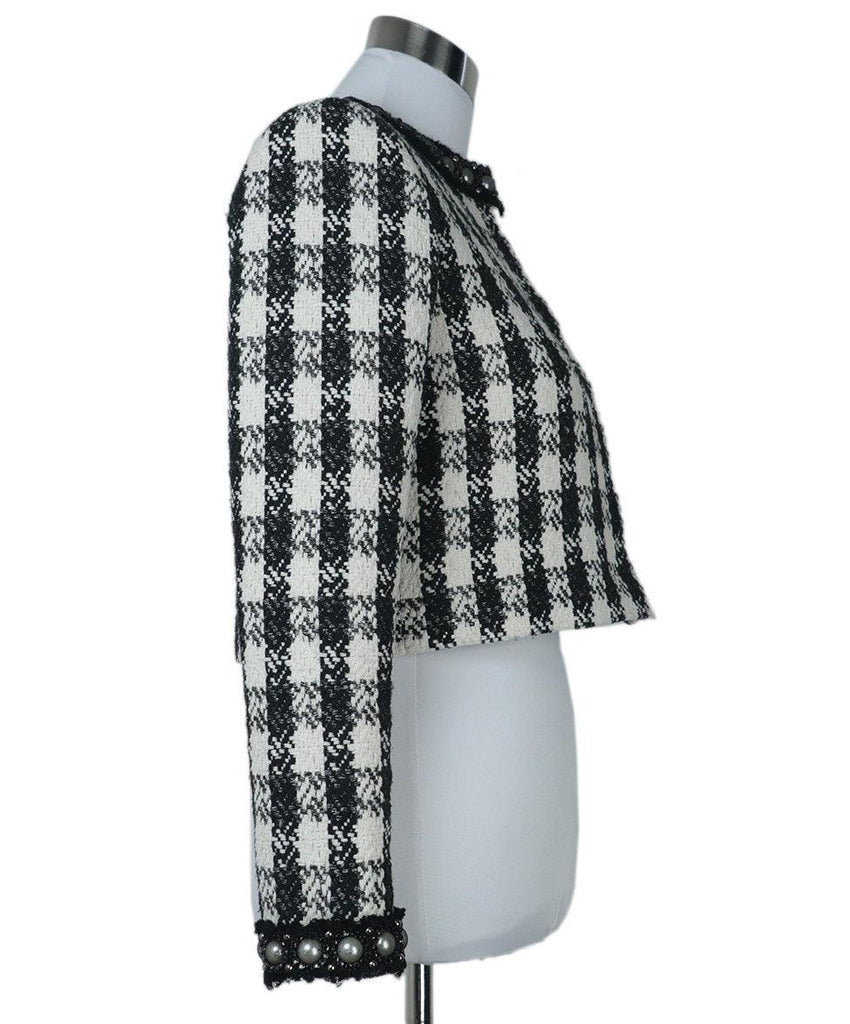 Alice + Olivia B&W Tweed Pearl Trim Jacket 1