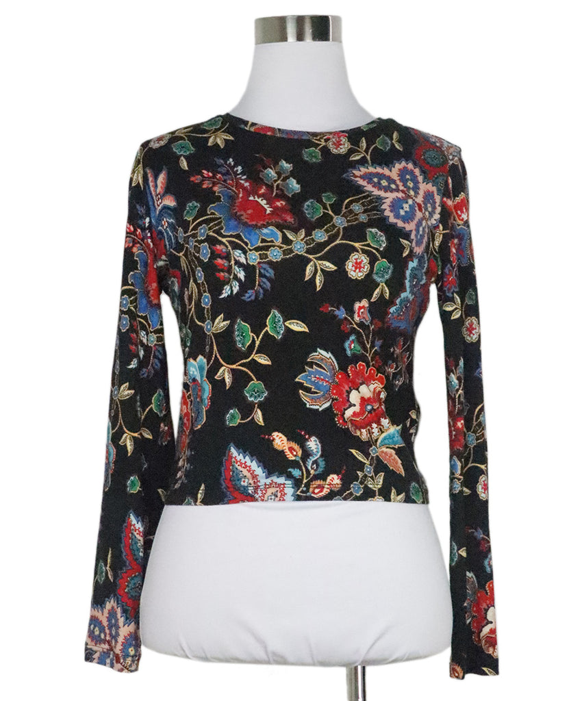 Alice + Olivia Black & Multicolor Print Top 