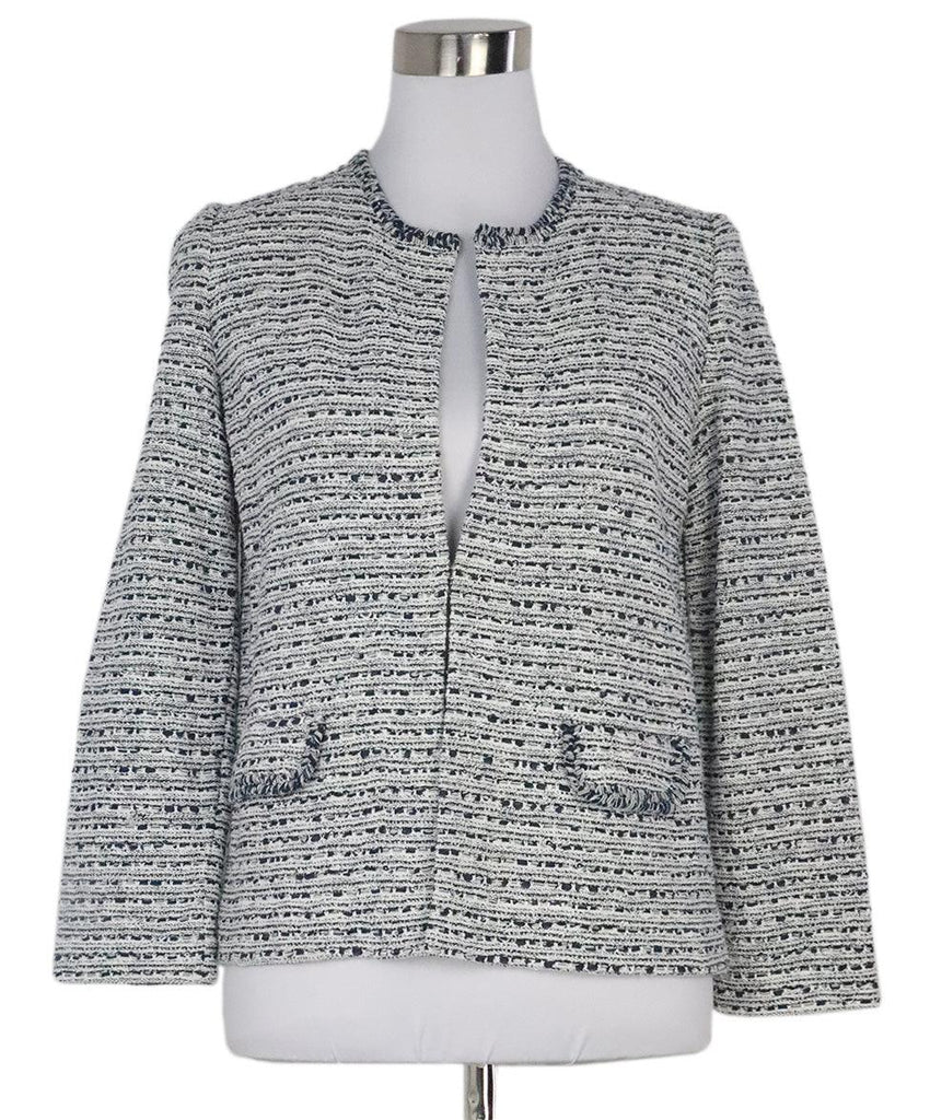 Amina Rubinacci White & Navy Knit Cardigan sz 6 - Michael's Consignment NYC