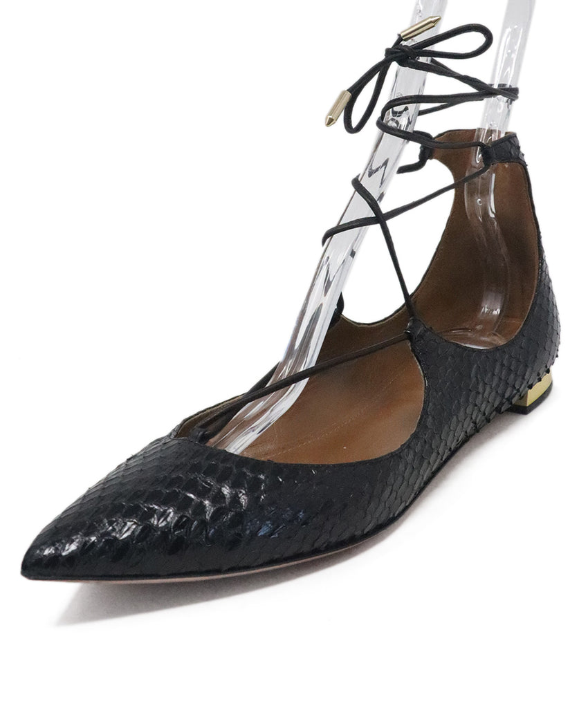 Aquazzura Black Snake Skin Flats 