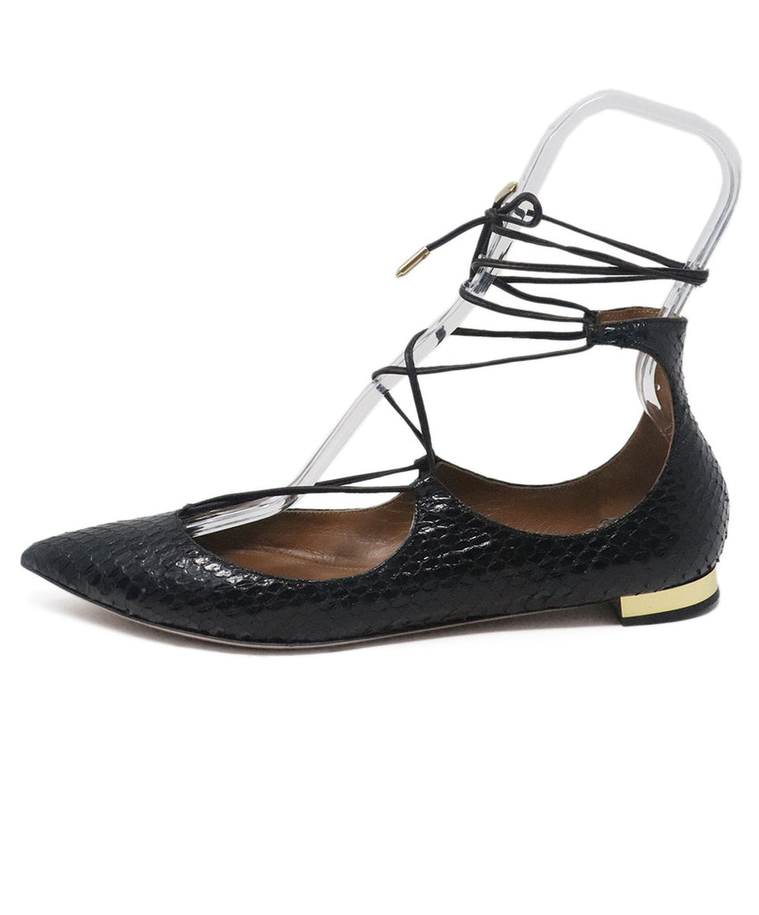 Aquazzura Black Snake Skin Flats 1