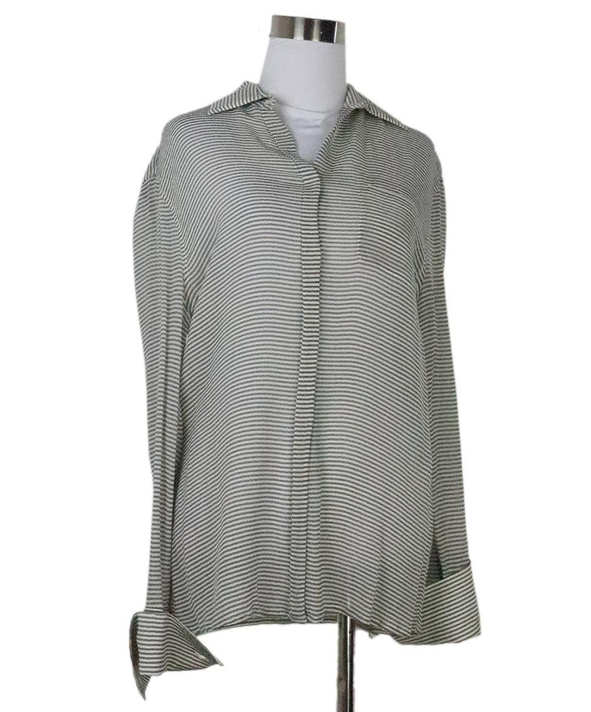 Armani Collezioni White Grey Stripes Silk Top 