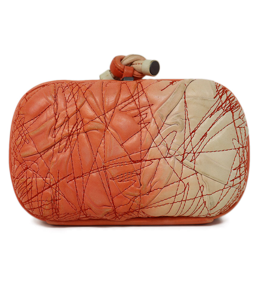 Bottega Veneta White & Peach Quilted Leather Clutch 2