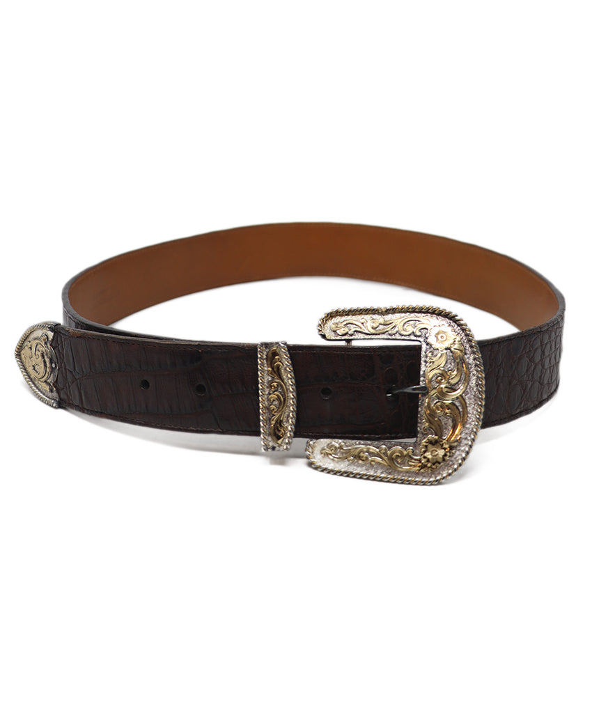 Brown Crocodile Silverplated Buckle Belt 