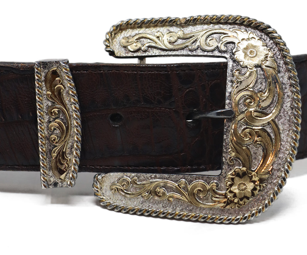 Brown Crocodile Silverplated Buckle Belt 3