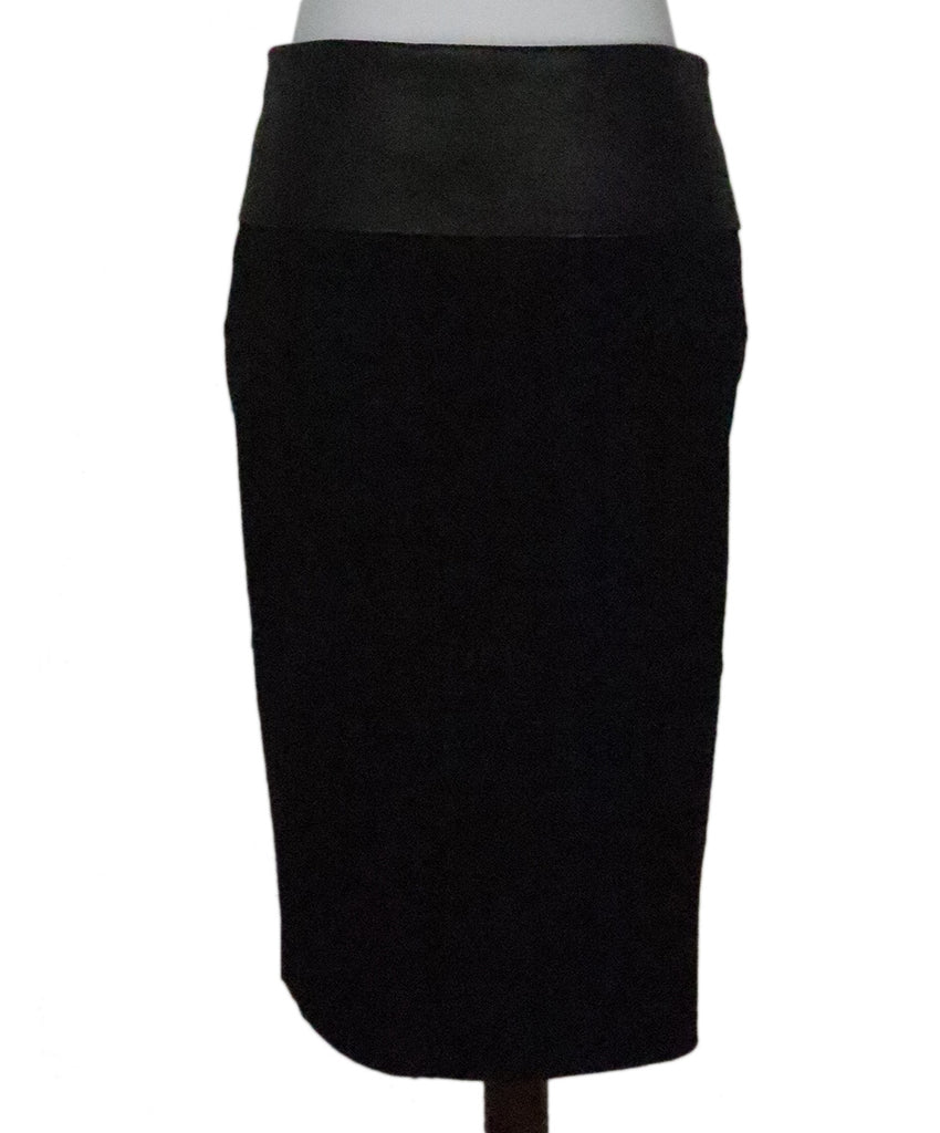 Brunello Cucinelli Black Wool & Leather Skirt 