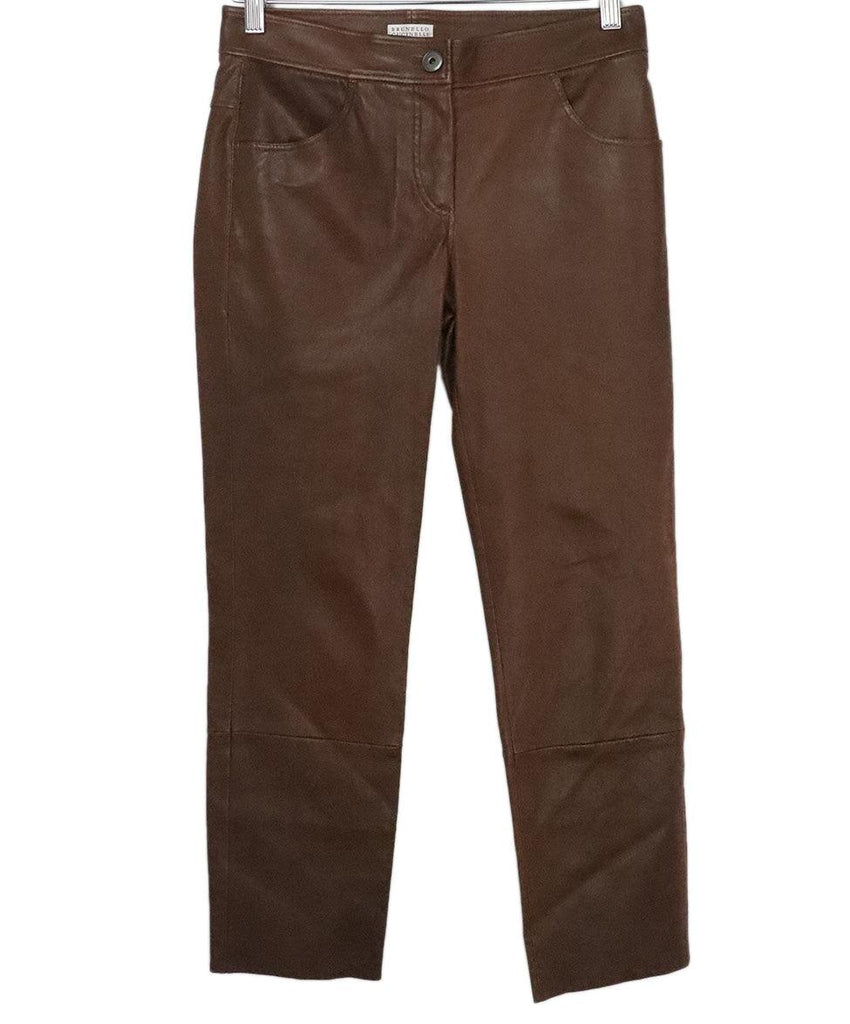 Brunello Cucinelli Brown Leather Pants sz 2 - Michael's Consignment NYC