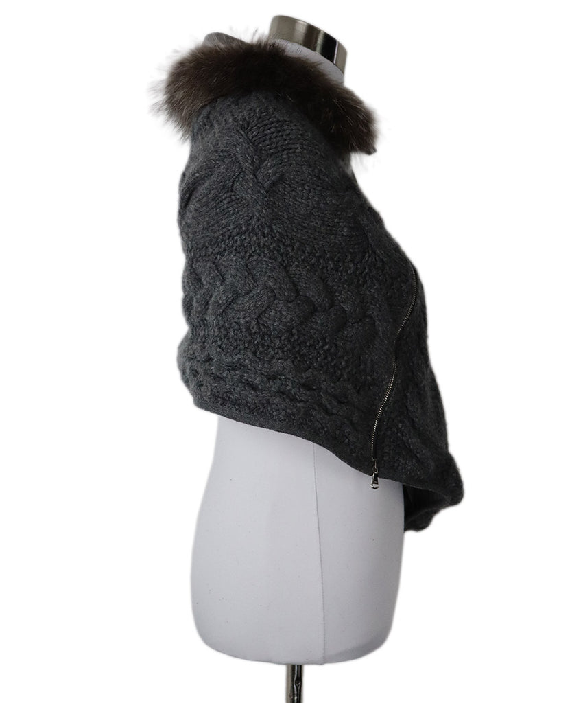 Brunello Cucinelli Grey Cashmere & Fox Fur Poncho 1