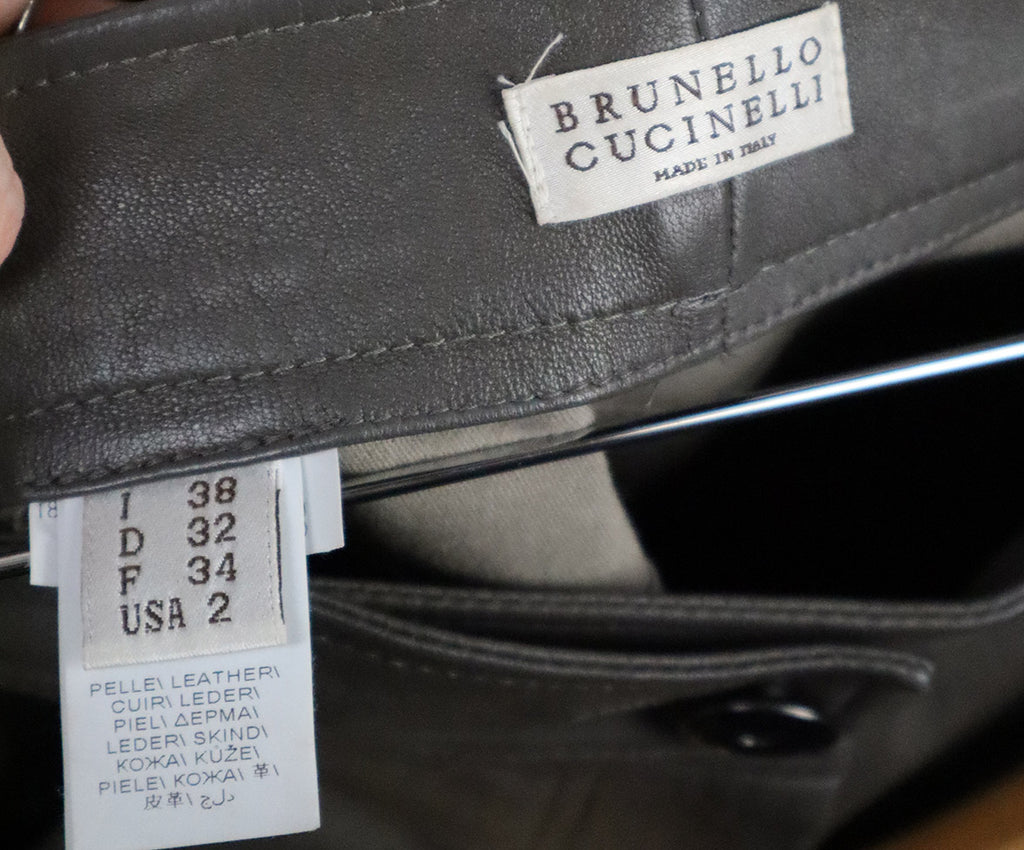 Brunello Cucinelli Grey Leather Pants 2