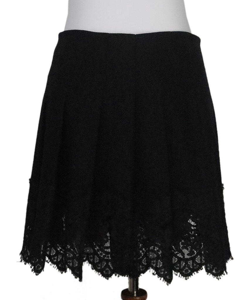 Burberry Black Wool & Lace Trim Skirt 