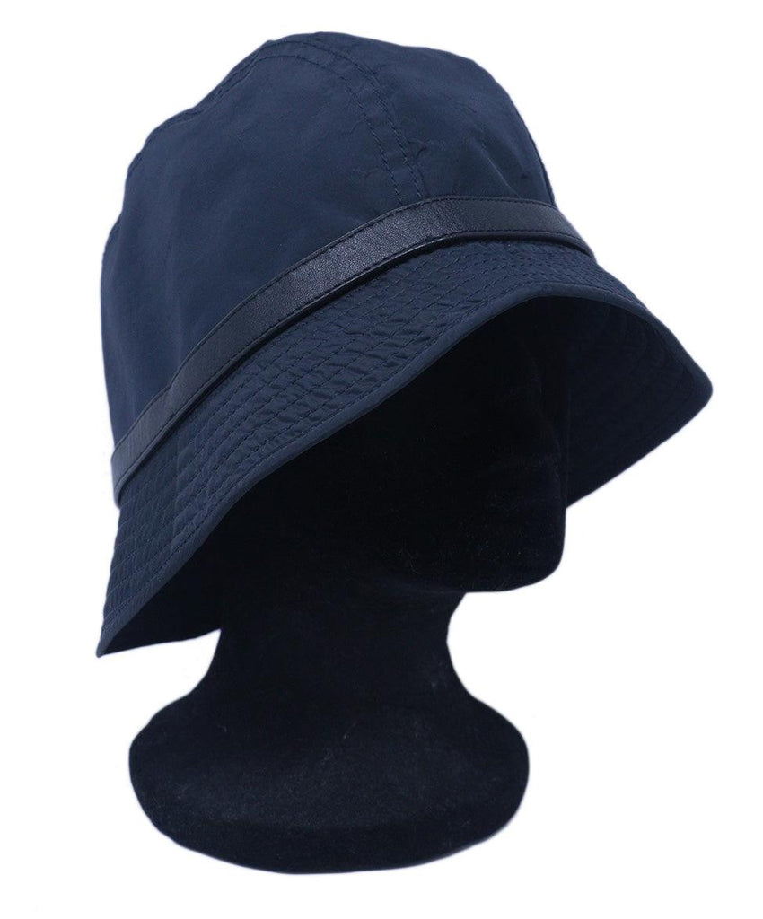 Burberry Navy Nylon & Black Leather Bucket Hat 1