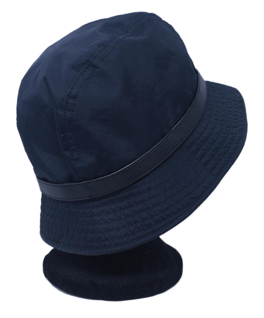 Burberry Navy Nylon & Black Leather Bucket Hat 2