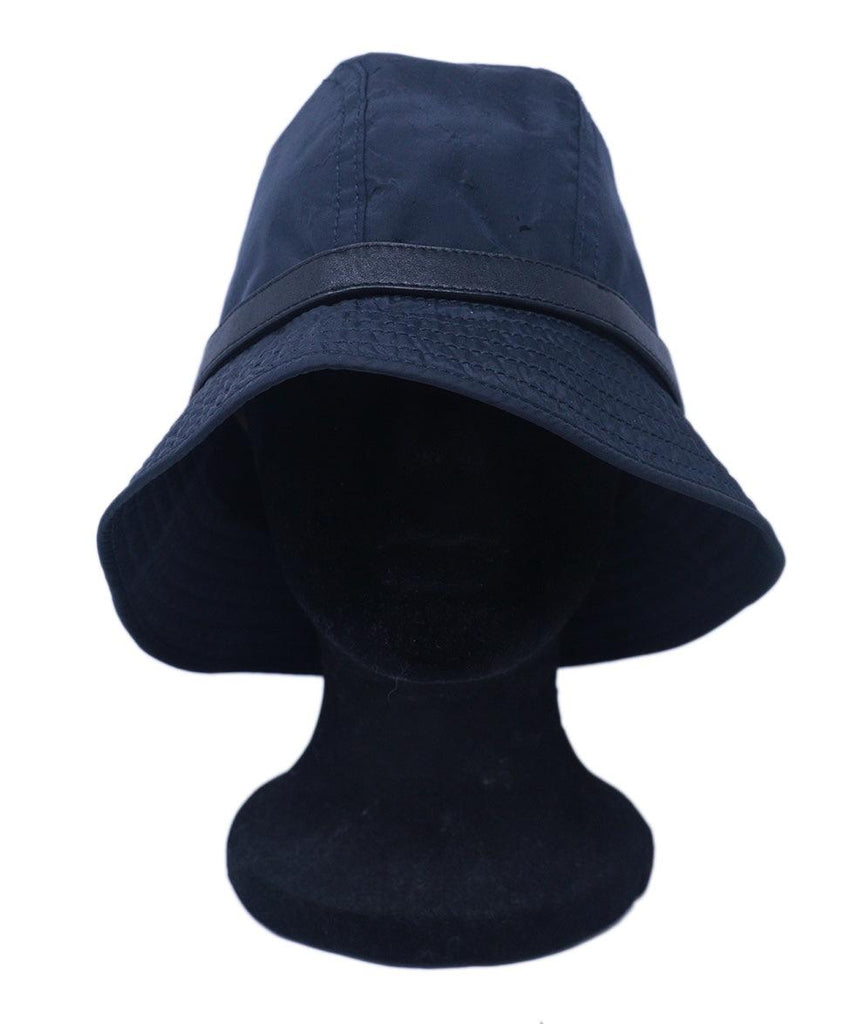 Burberry Navy Nylon & Black Leather Bucket Hat 