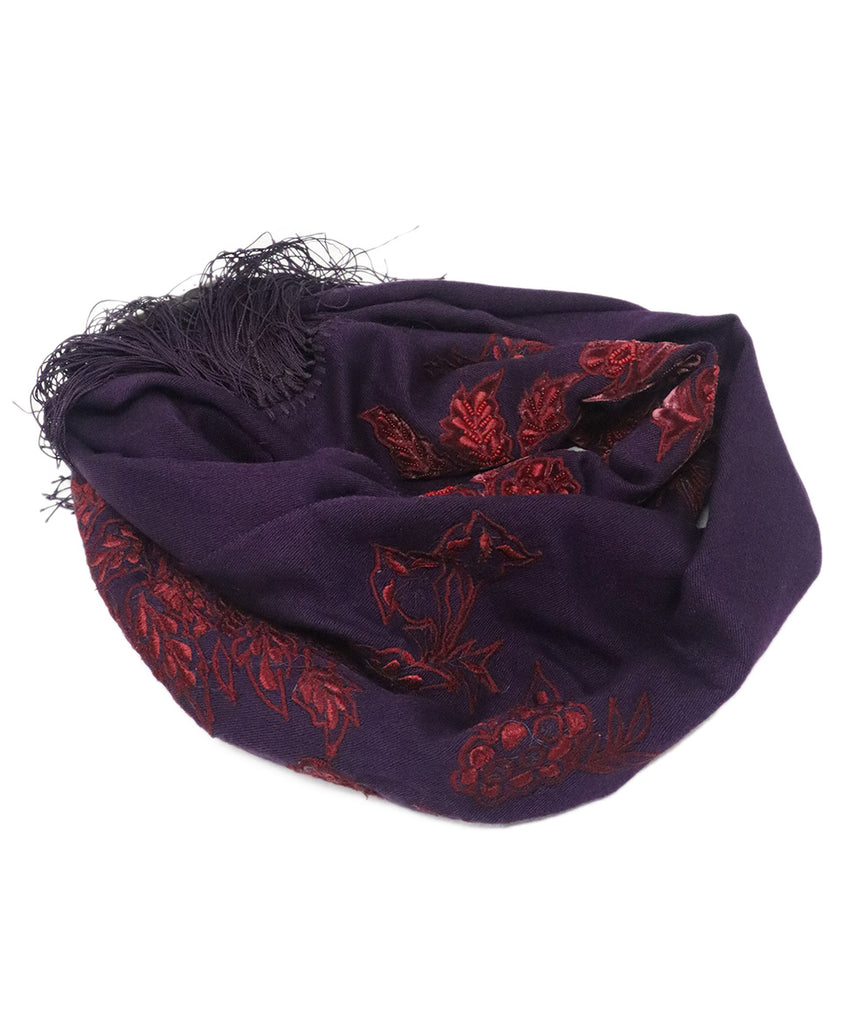 Burberry Purple & Burgundy Embroidery Beaded Scarf 