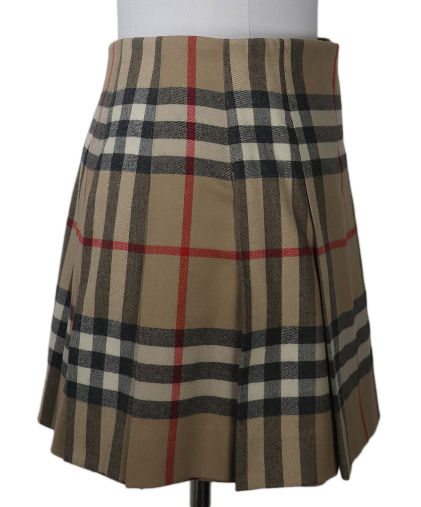 Burberry Skirt Beige Red Wool Leather Trim 1