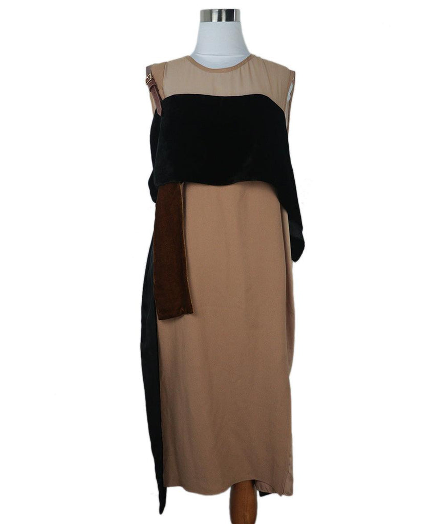 Burberry Black Velvet & Tan Silk Dress 