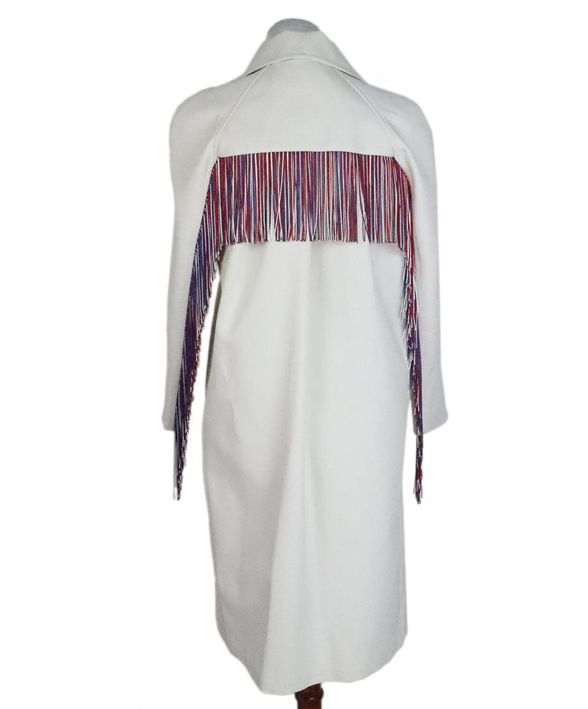 Calvin Klein White Coat w/ Red & Blue Fringe Trim sz 0 - Michael's Consignment NYC