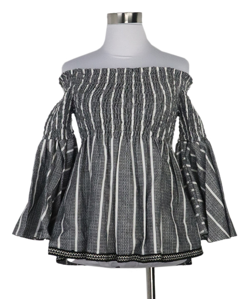 Caroline Constas Grey & White Striped Linen Top 