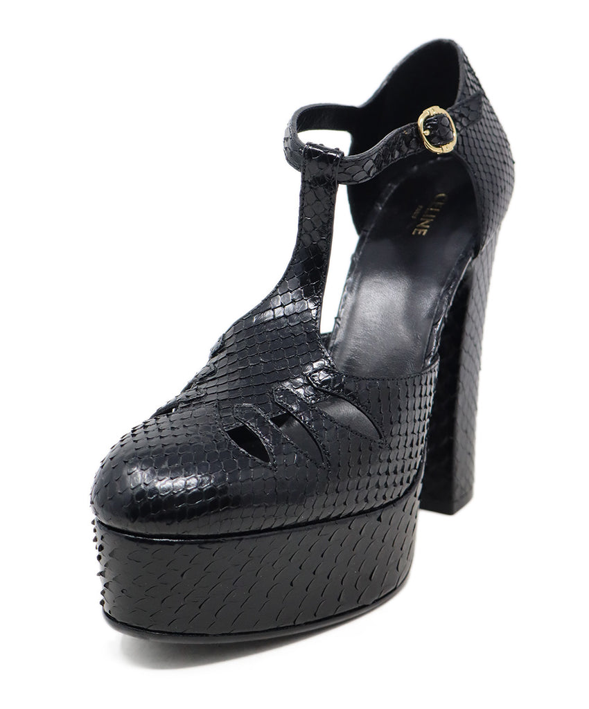 Celine Black Snake Skin Platform Heels 