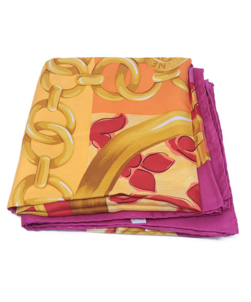 Celine Pink & Gold Print Silk Scarf 2