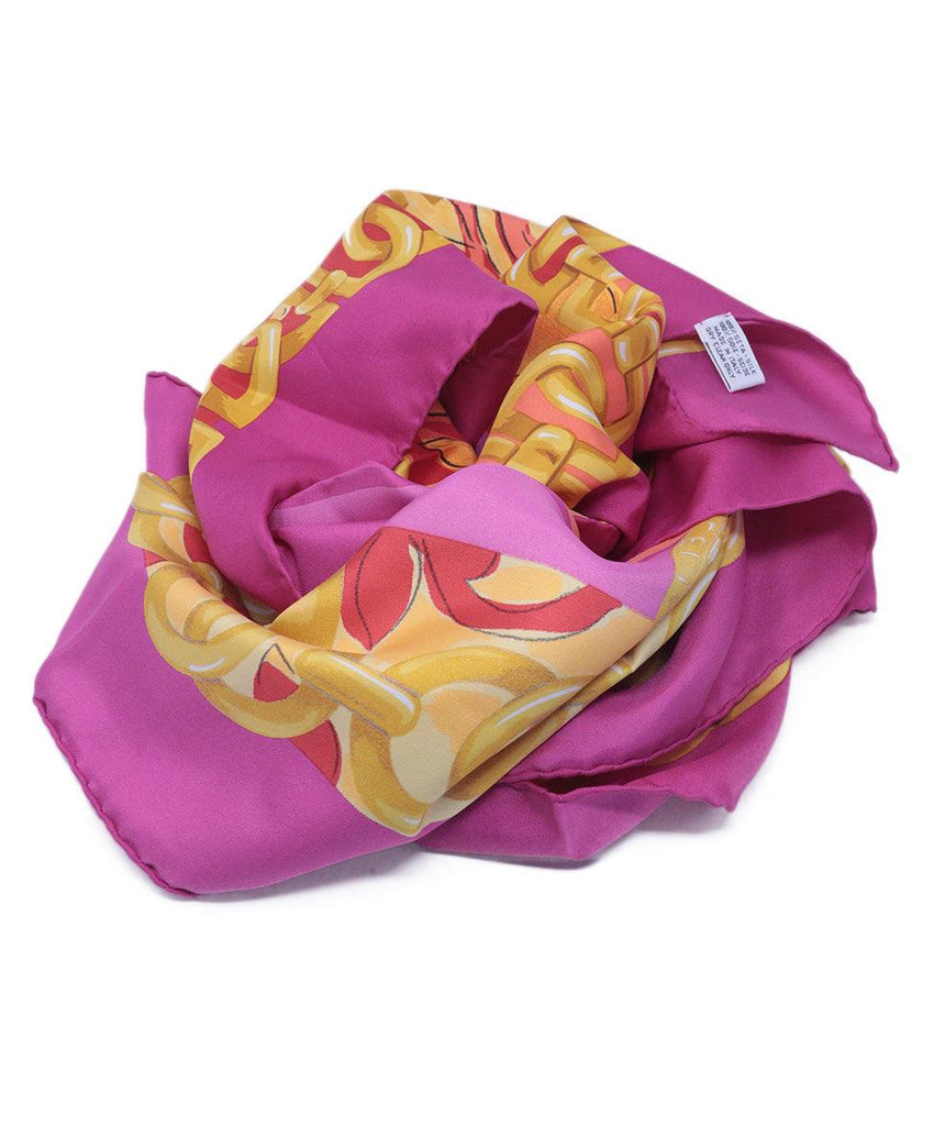 Celine Pink & Gold Print Silk Scarf 