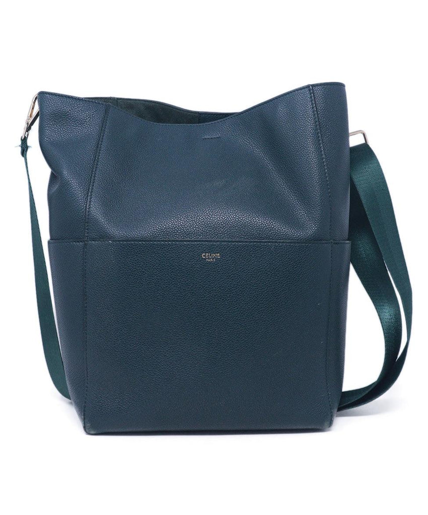 Celine Dark Green Leather Shoulder Bag 