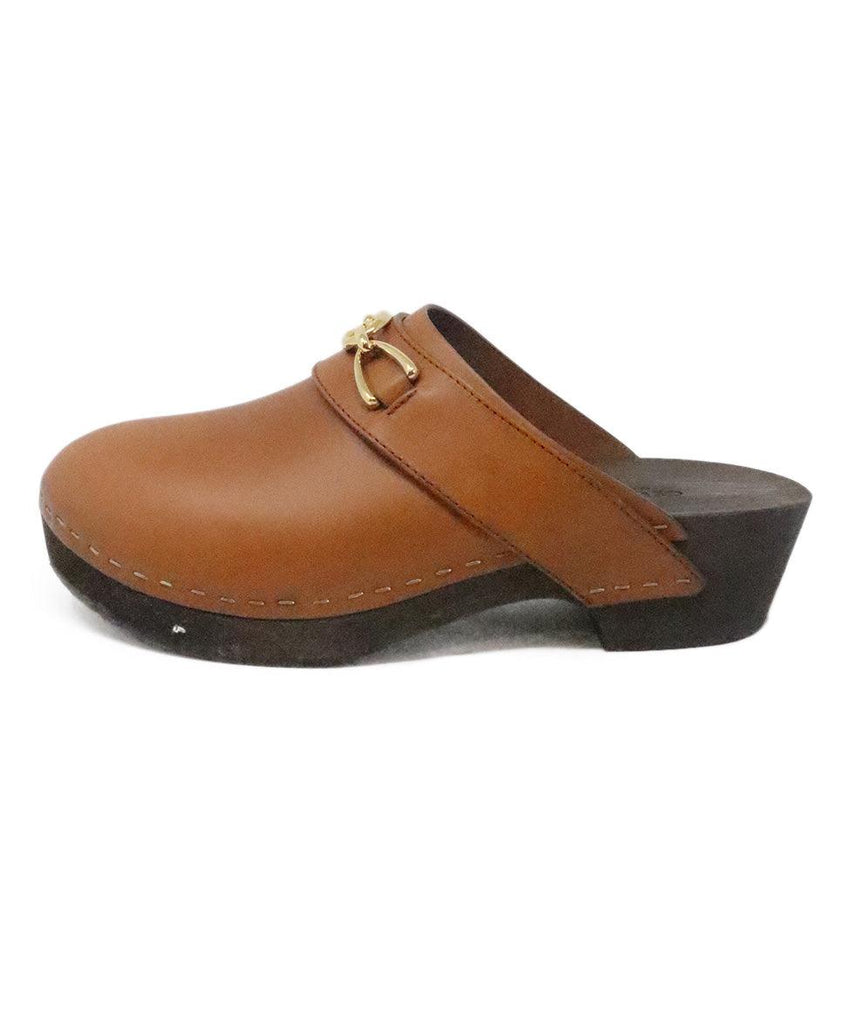 Celine Tan Leather & Wood Clogs 1