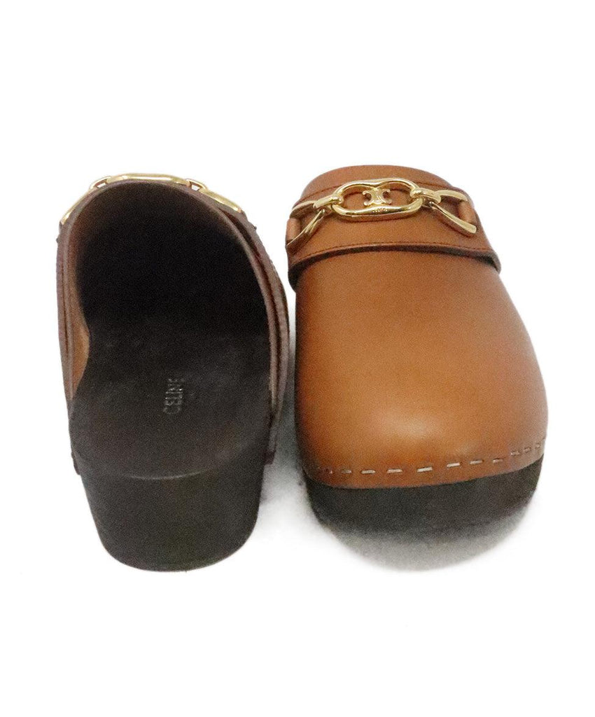 Celine Tan Leather & Wood Clogs 2