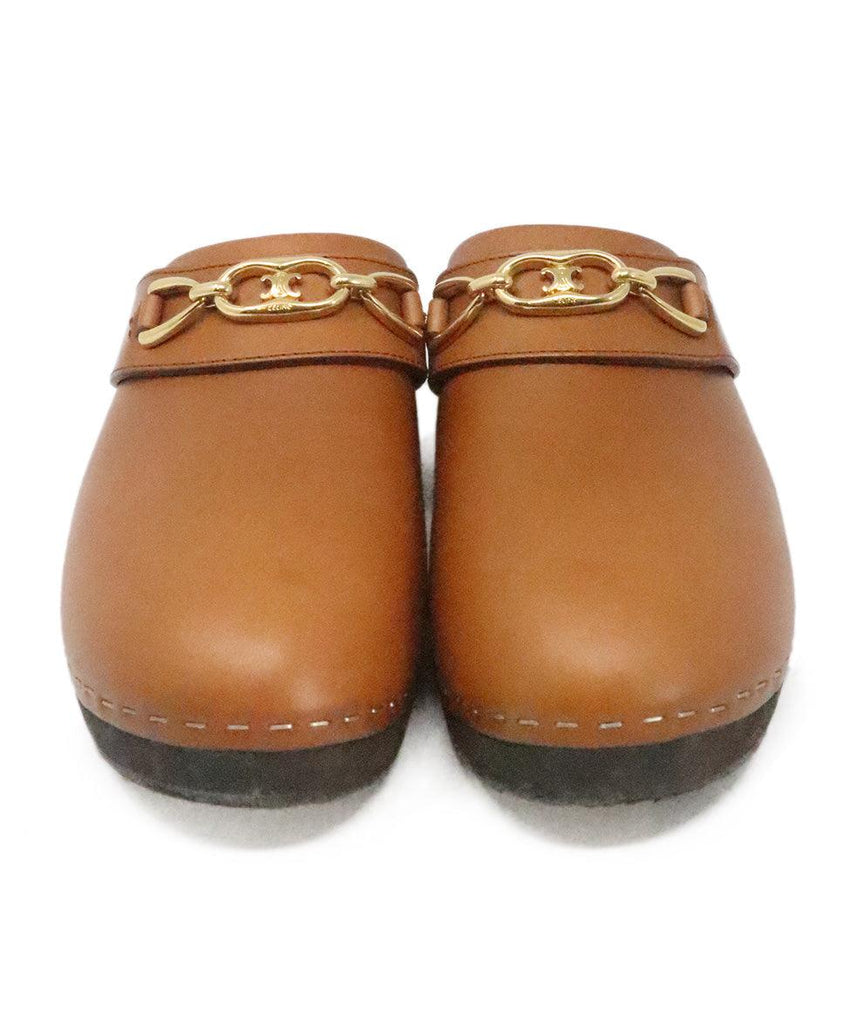 Celine Tan Leather & Wood Clogs 3