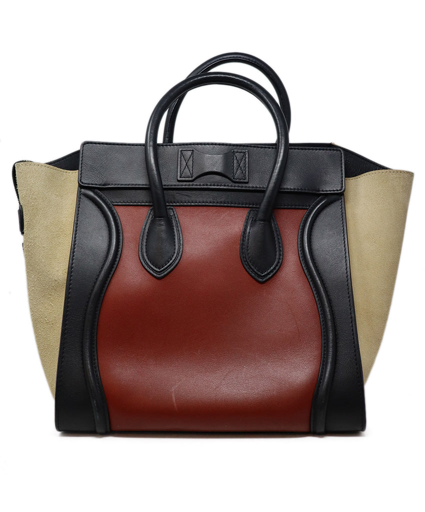 Celine Burgundy & Taupe Suede Luggage Tote 2