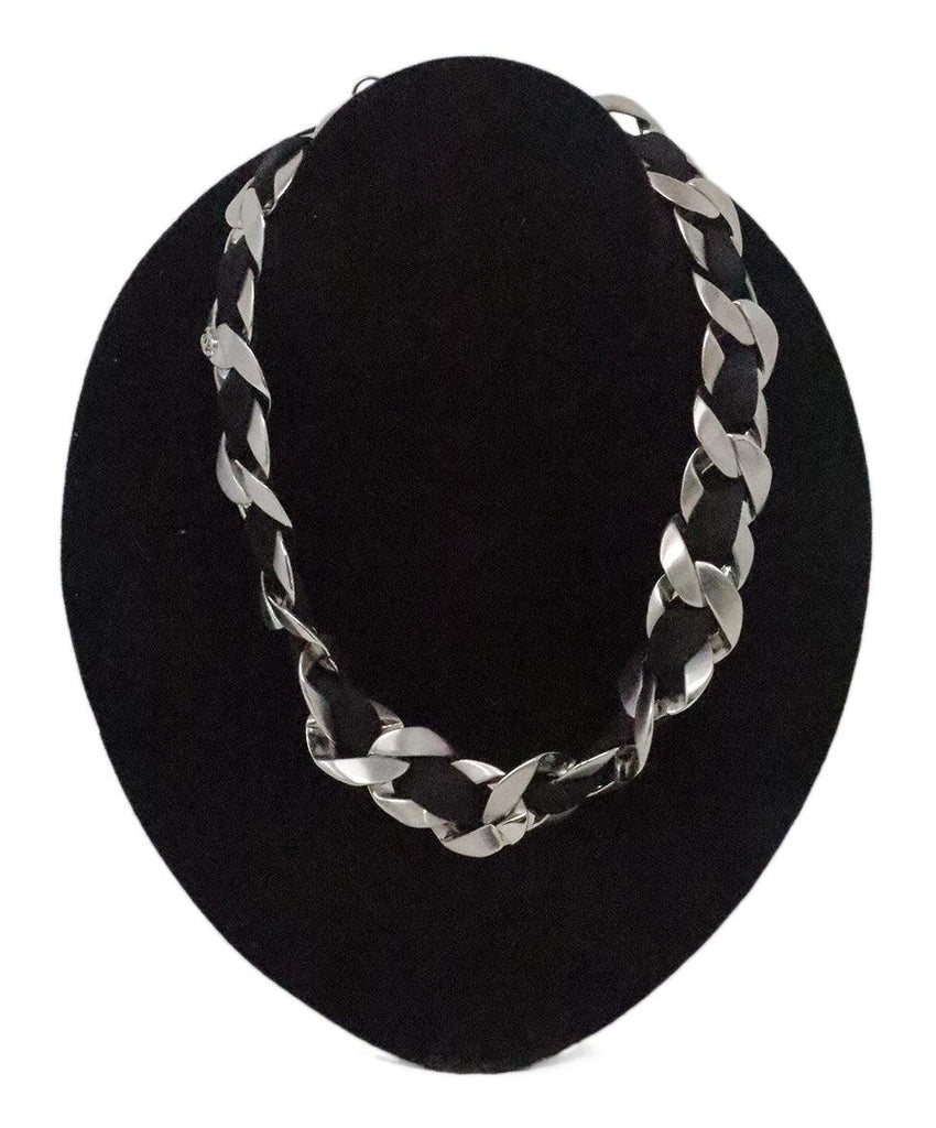 Chanel Black Satin & Silver Chain Necklace 