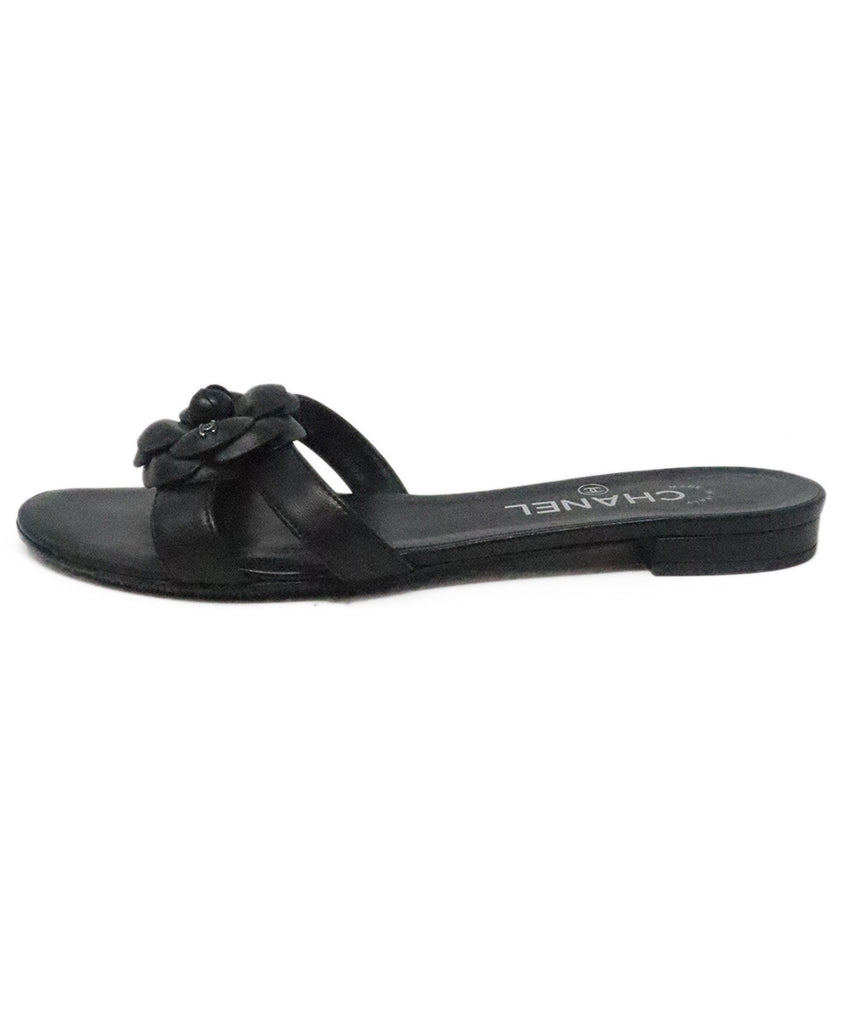 Chanel Black Leather Camellia Slides 1