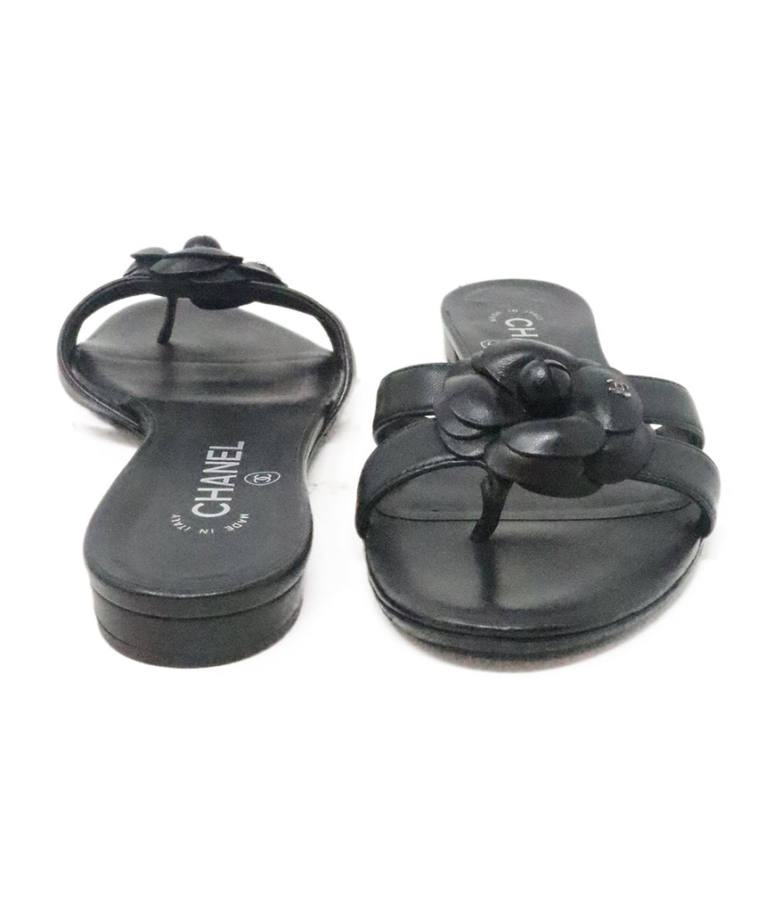 Chanel Black Leather Camellia Slides 2