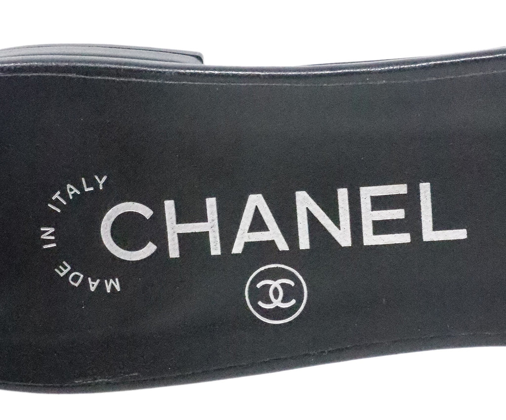 Chanel Black Leather Camellia Slides 5