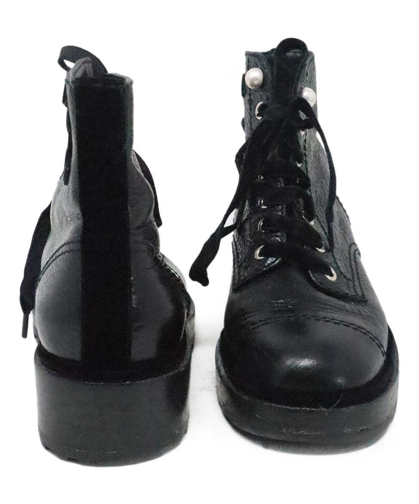 Chanel Black Leather Lace Up Booties sz 6.5 - Michael's Consignment NYC