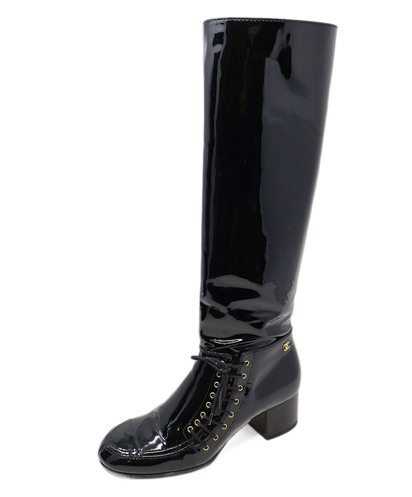 Chanel Black Patent Leather Boots 