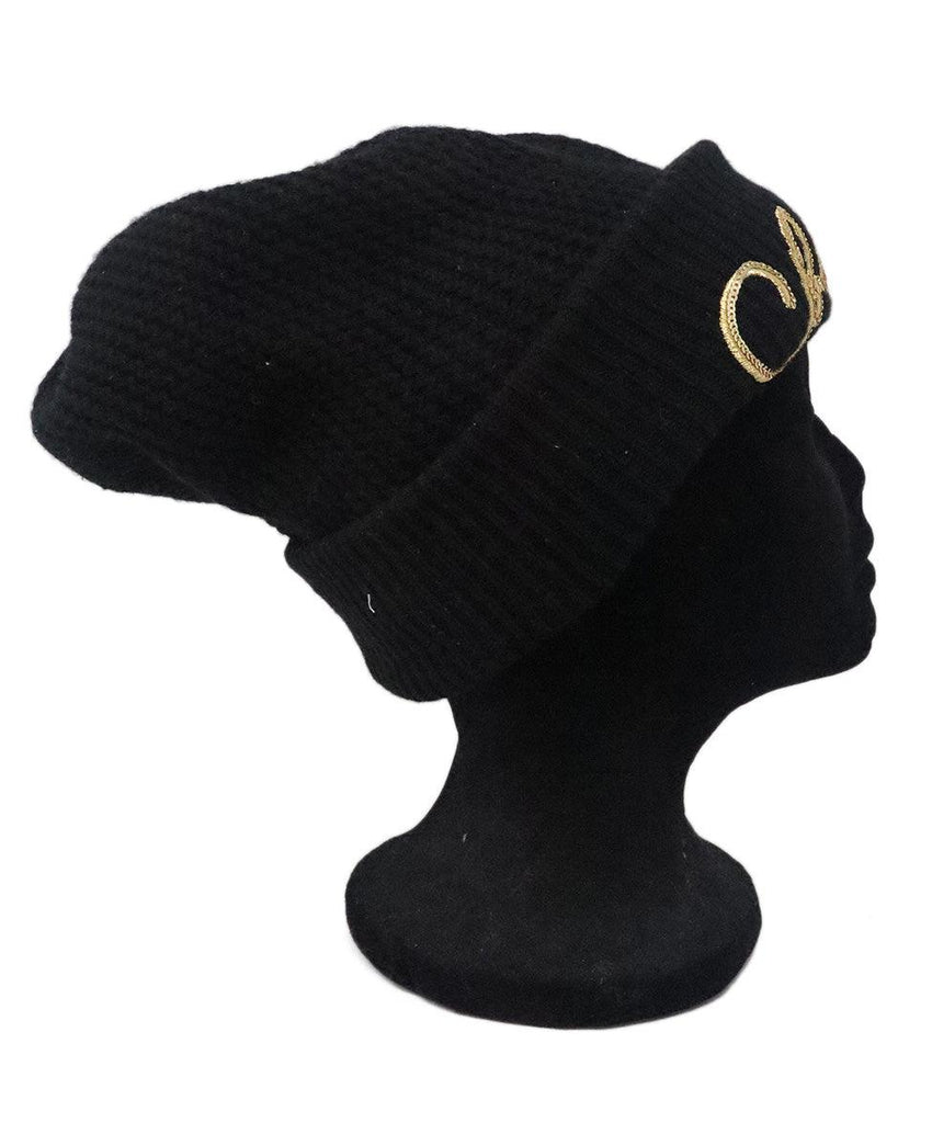 Chanel Black Cashmere & Gold Sequin Beanie - Michael's Consignment NYC