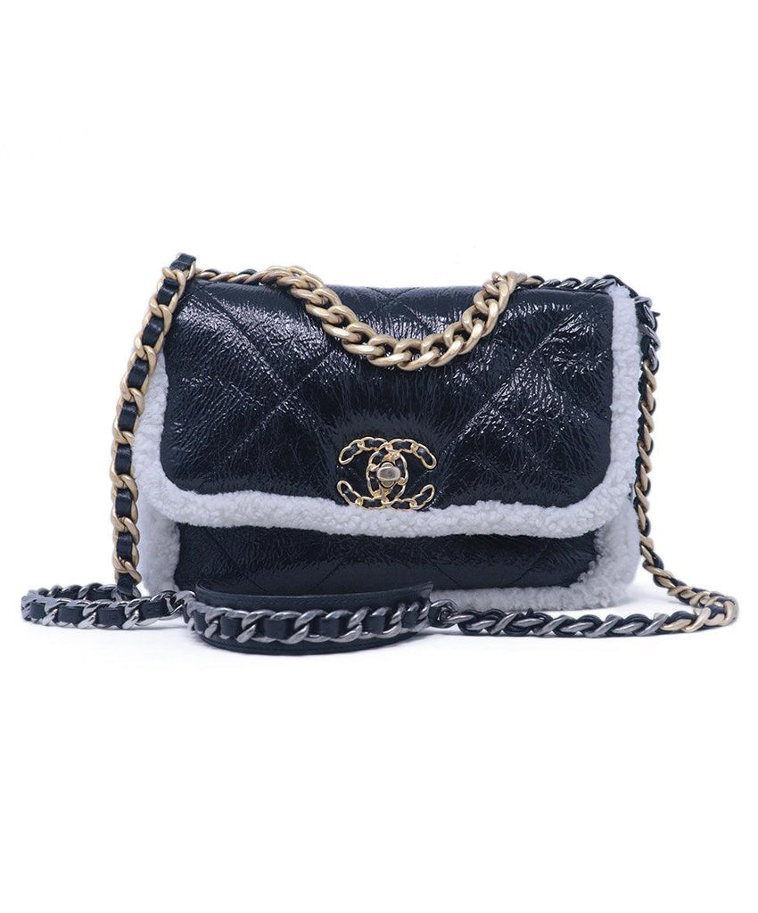 Chanel 2021 Shearling Stripe Medium 19 Flap Bag 