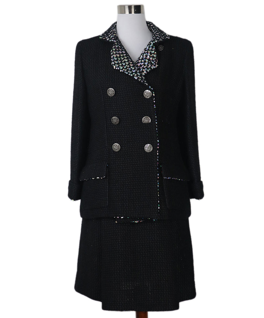 Chanel Black Silk Sequin Skirt Suit 