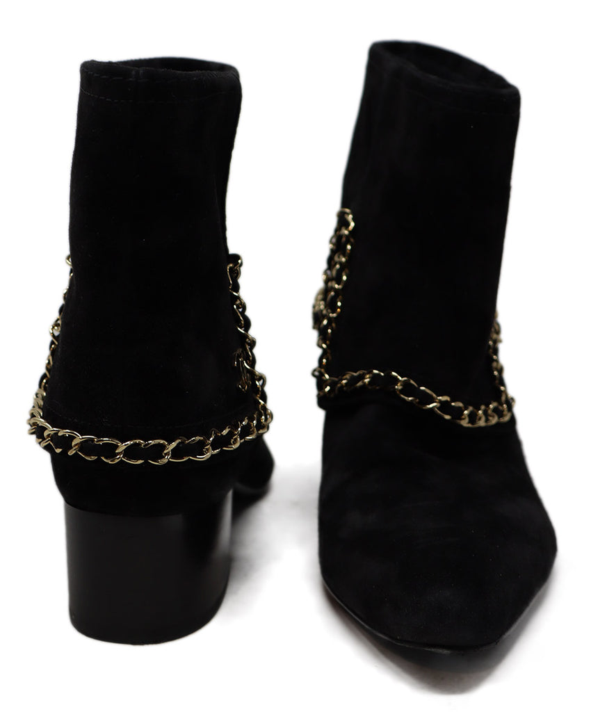 Chanel Black Suede & Gold Metal Booties 2