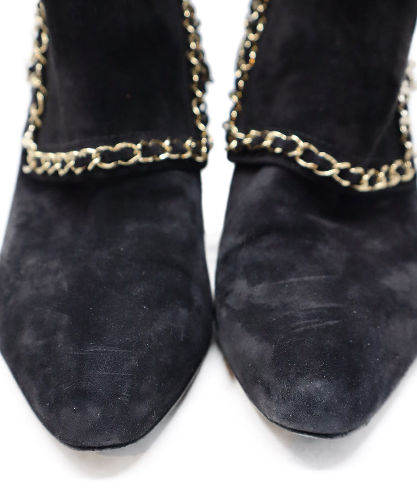 Chanel Black Suede & Gold Metal Booties 5