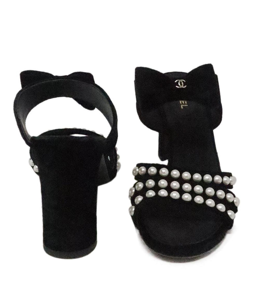 Chanel Black Velvet & Pearl Sandals 2