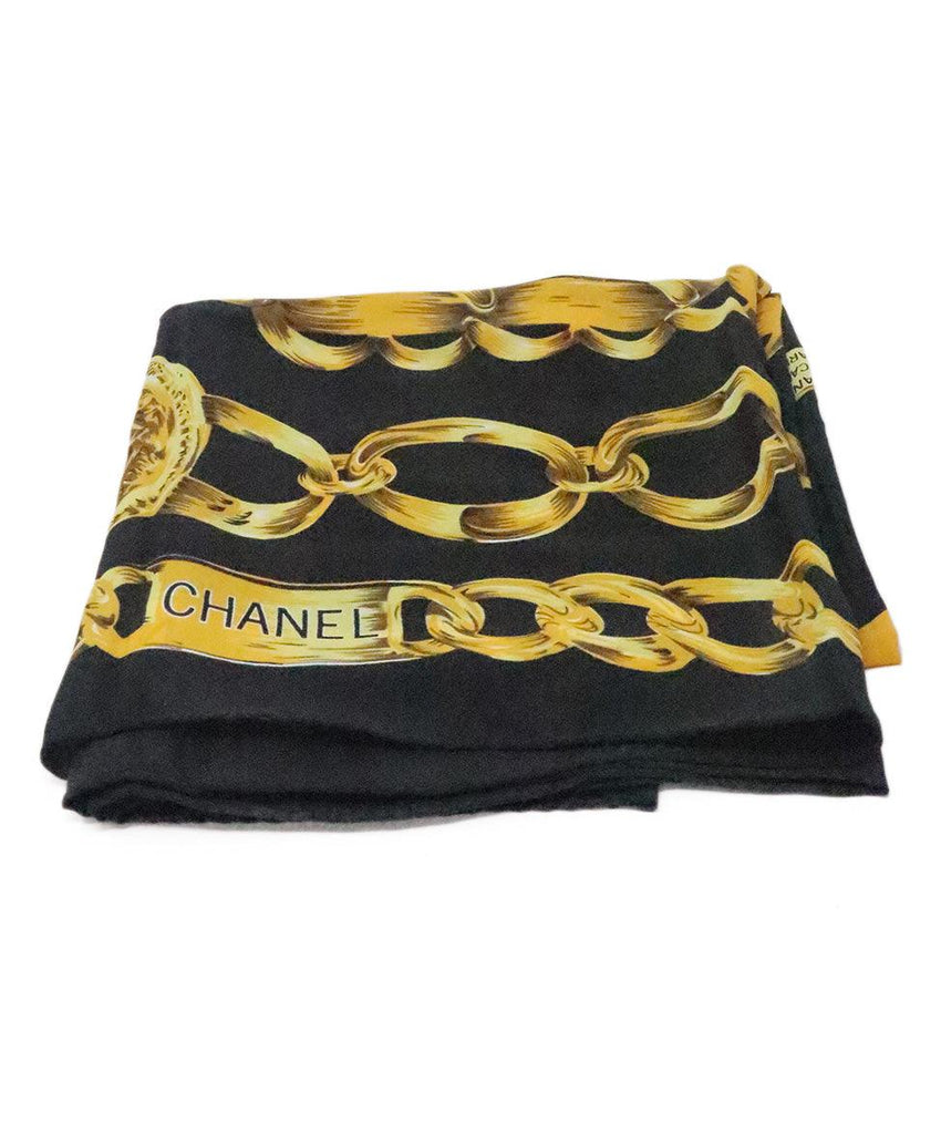 Chanel Black & Gold Chain Print Scarf 1