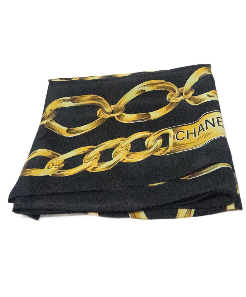 Chanel Black & Gold Chain Print Scarf 2